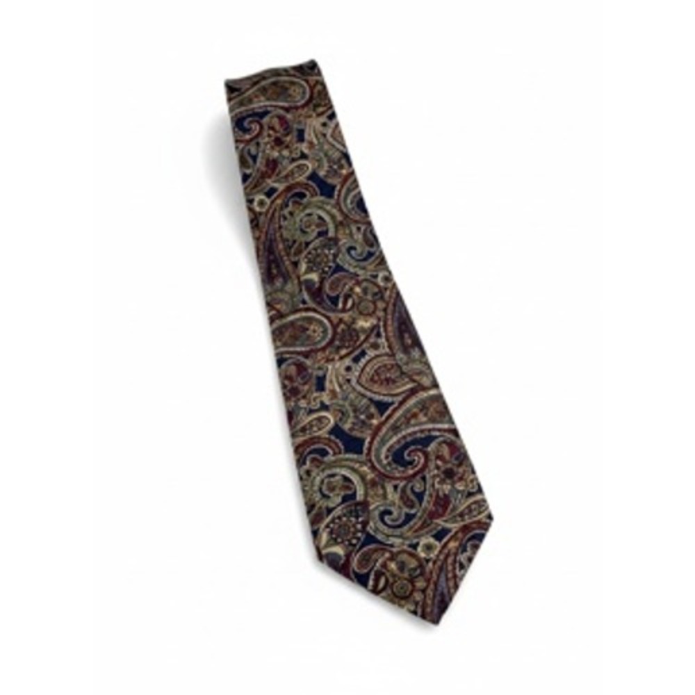 Sheaf & Caber Paisley Silk Blend Necktie Navy Blue Burgundy Gold Classic Tie